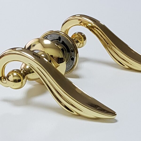 Ручки дверные латунные OZELI ANTIQ S10 18K GOLD BRASS "Лебединое крыло" глянец золото